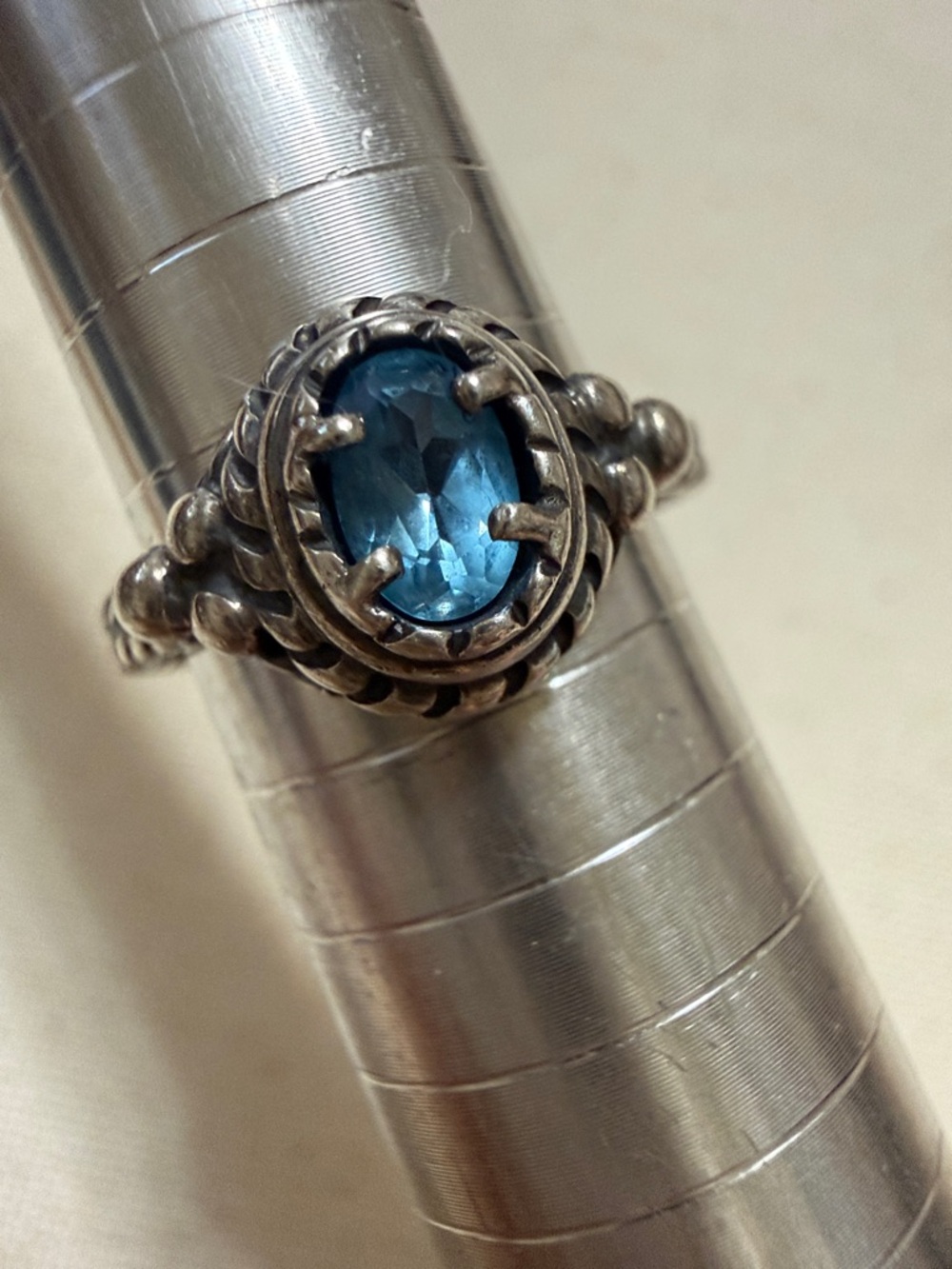 Sterling Silver 925 Blue Gemstone Oval Ring size 7